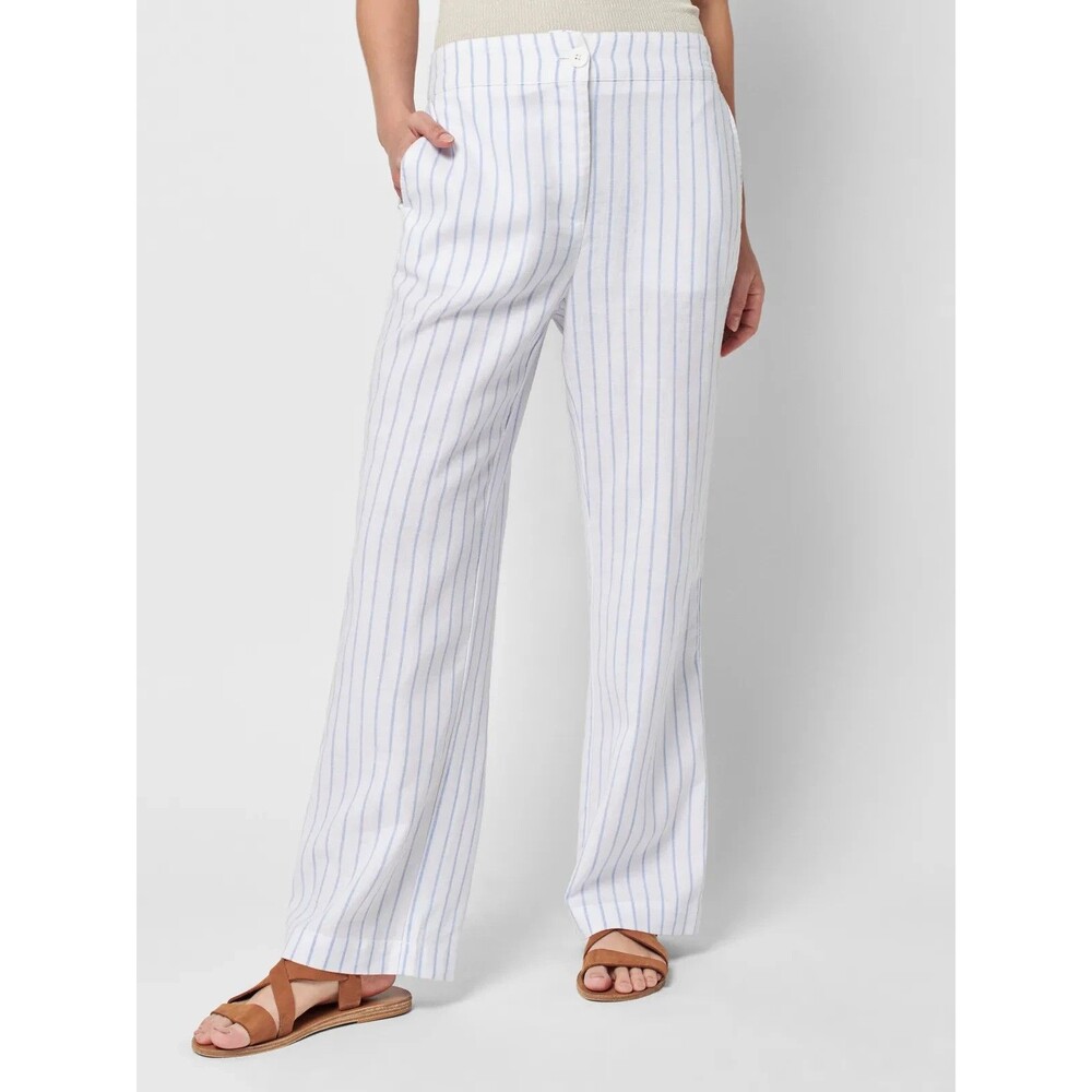 Faherty Malibu Linen Pull-On Pant XL White Blue Stripe Minimalist Summer